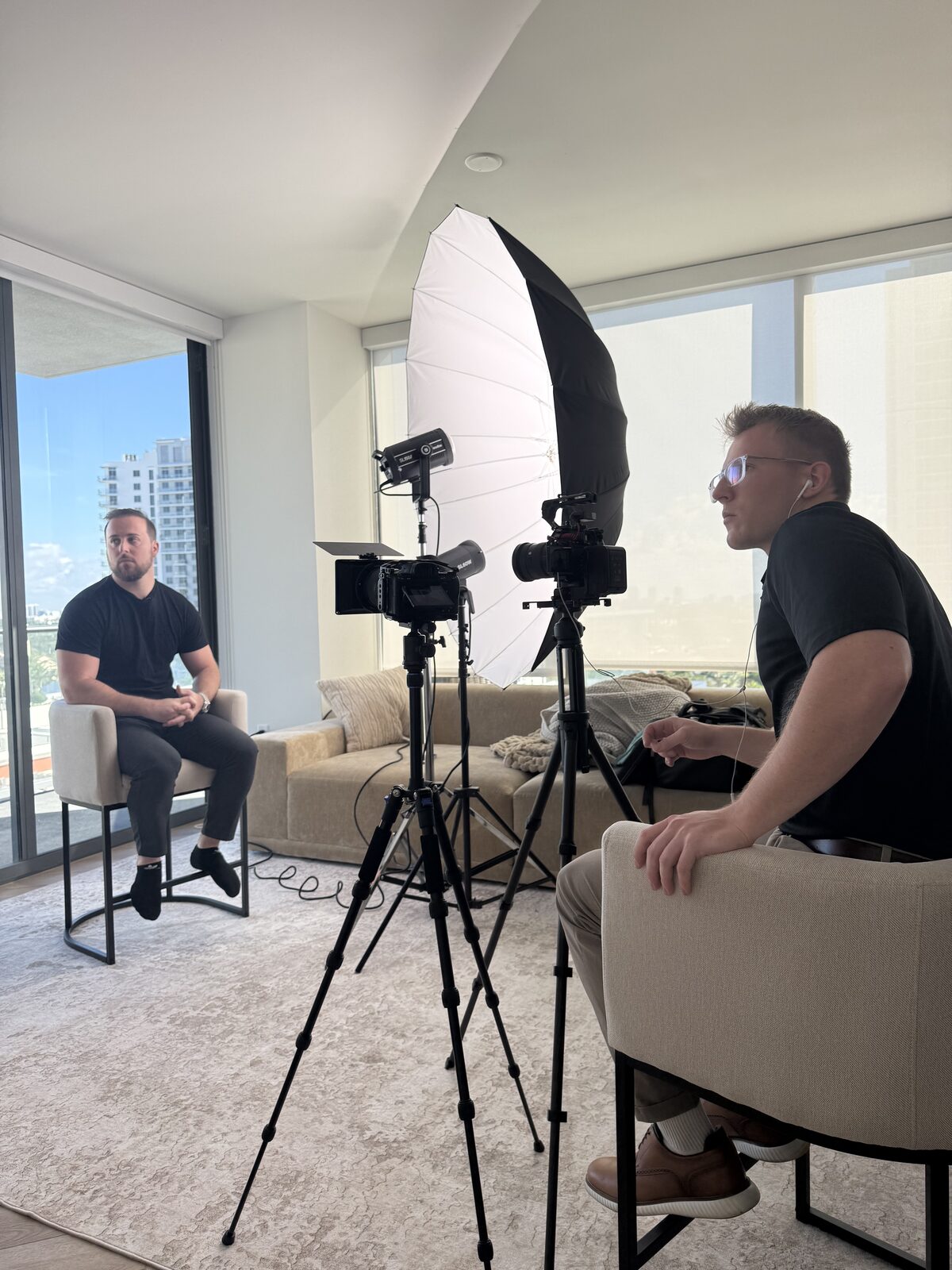 Crasto Media team running a two camera interview setup on a client content shoot